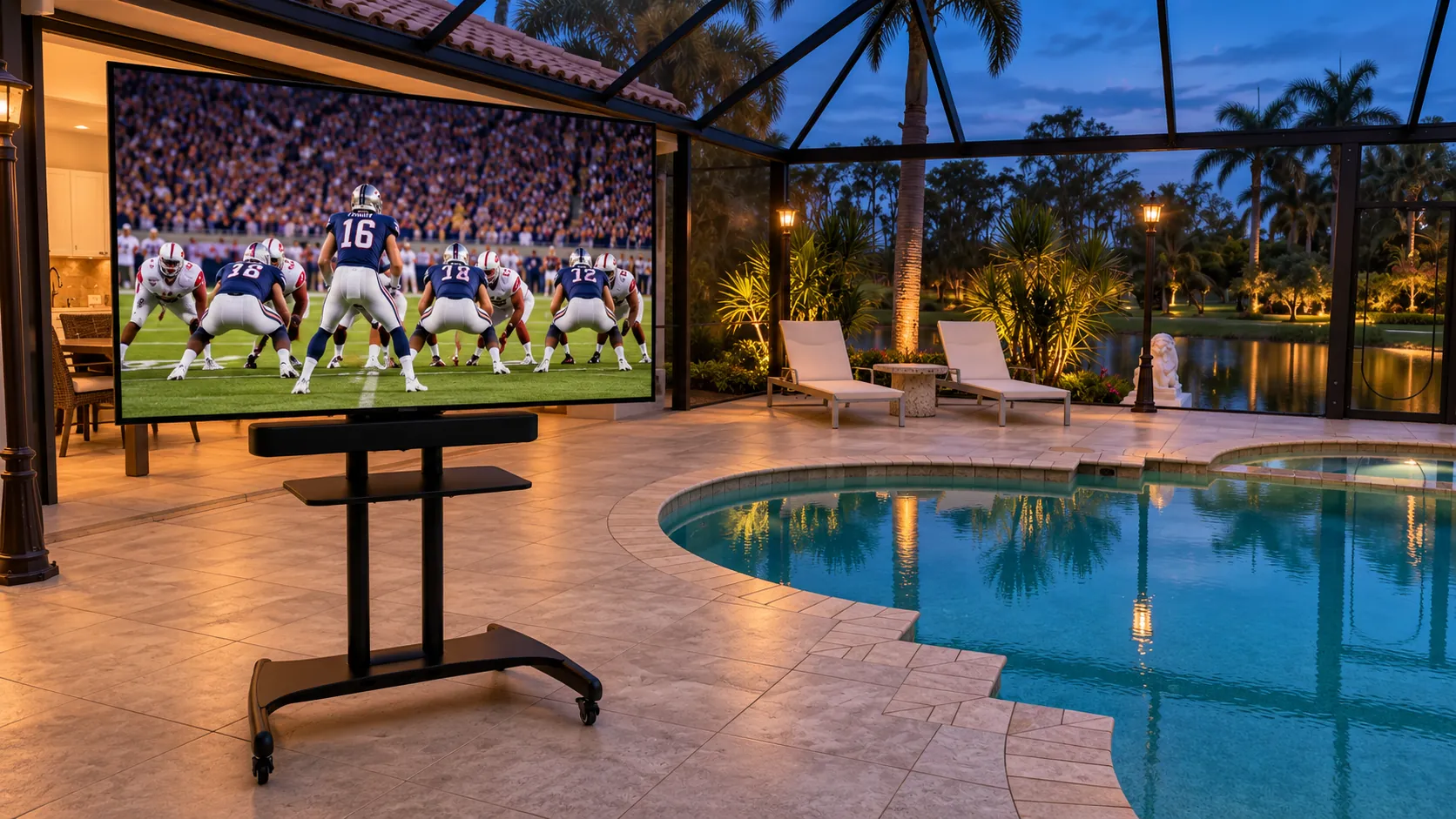 Outdoor television on a lanai by the pool